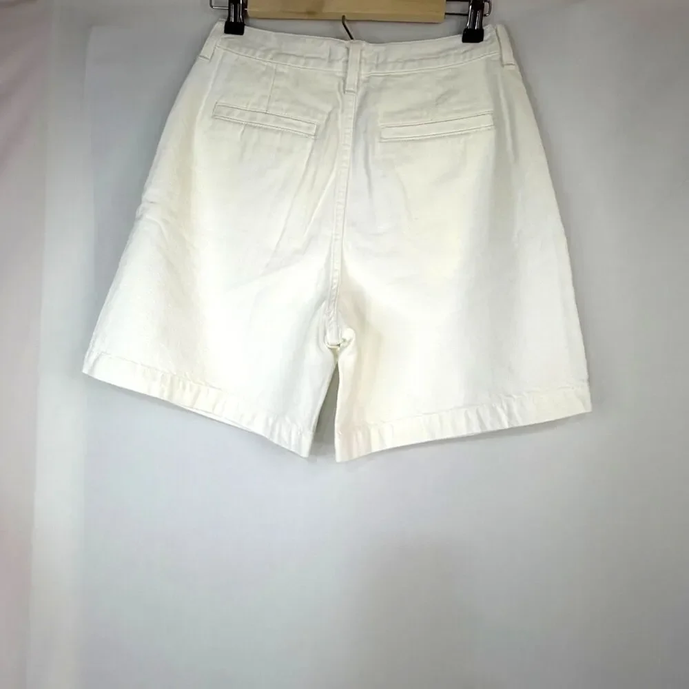 Size 25 Madewell White Pleated 100% Cotton Shorts NWT Belt Loops Pockets